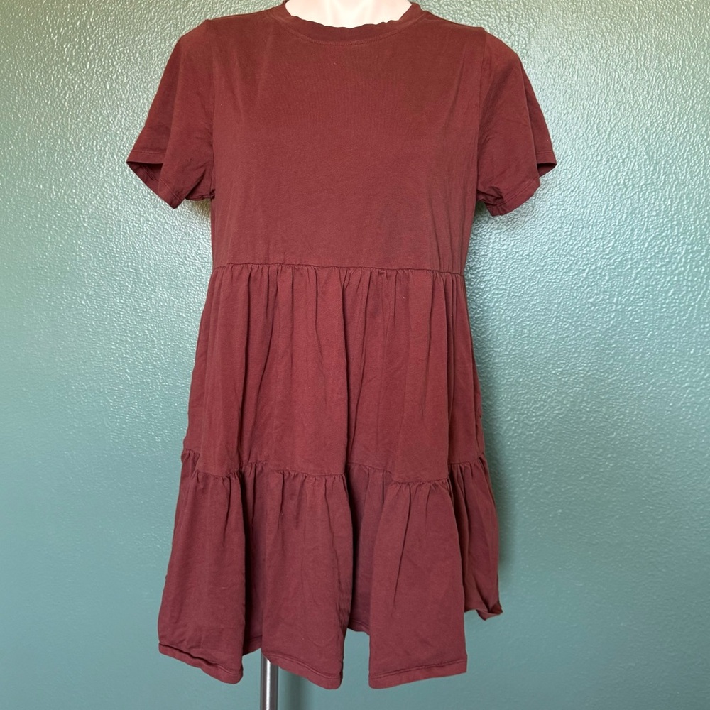 NWOT Old Navy Burnt Orange Brown Tiered Short Mini Tshirt Dress Fall Autumn